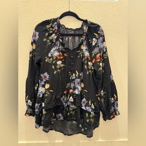 American Eagle floral printed long-sleeve top w/ tassel tie